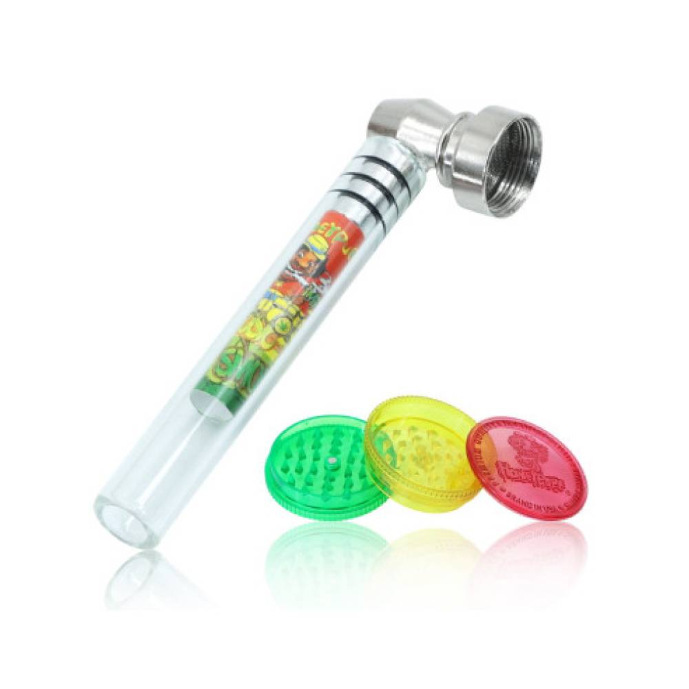 Set mini pipa sticla si grinder plastic Honeypuff