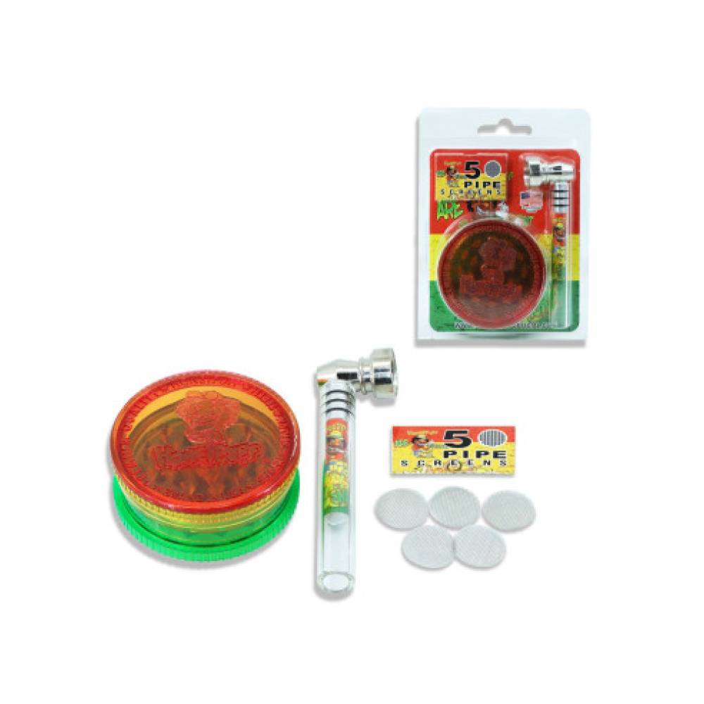 Set mini pipa sticla si grinder plastic Honeypuff