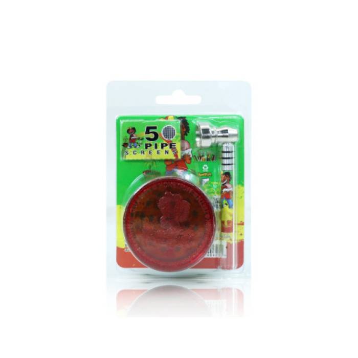 Set mini pipa sticla si grinder plastic Honeypuff