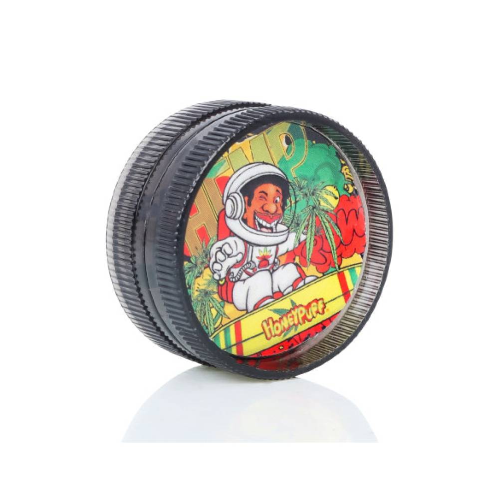 Set mini pipa sticla si grinder plastic Tiny Honeypuff