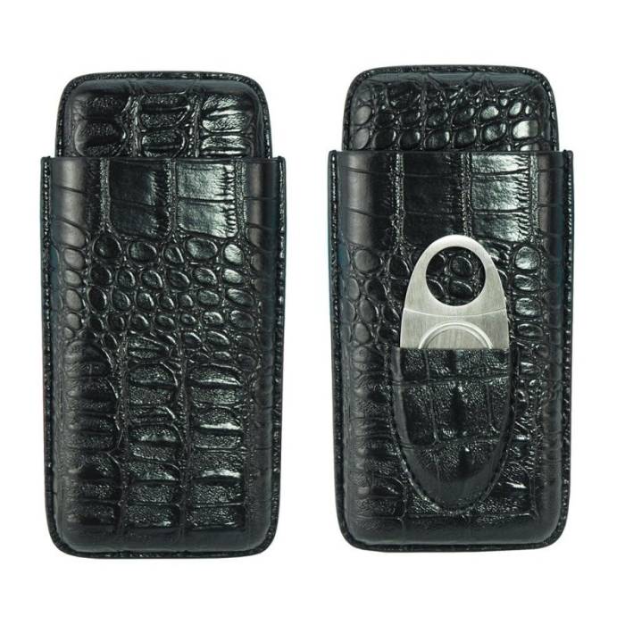 Port tigari de foi (3 tigari) + cutter Croco Black "Andreas"