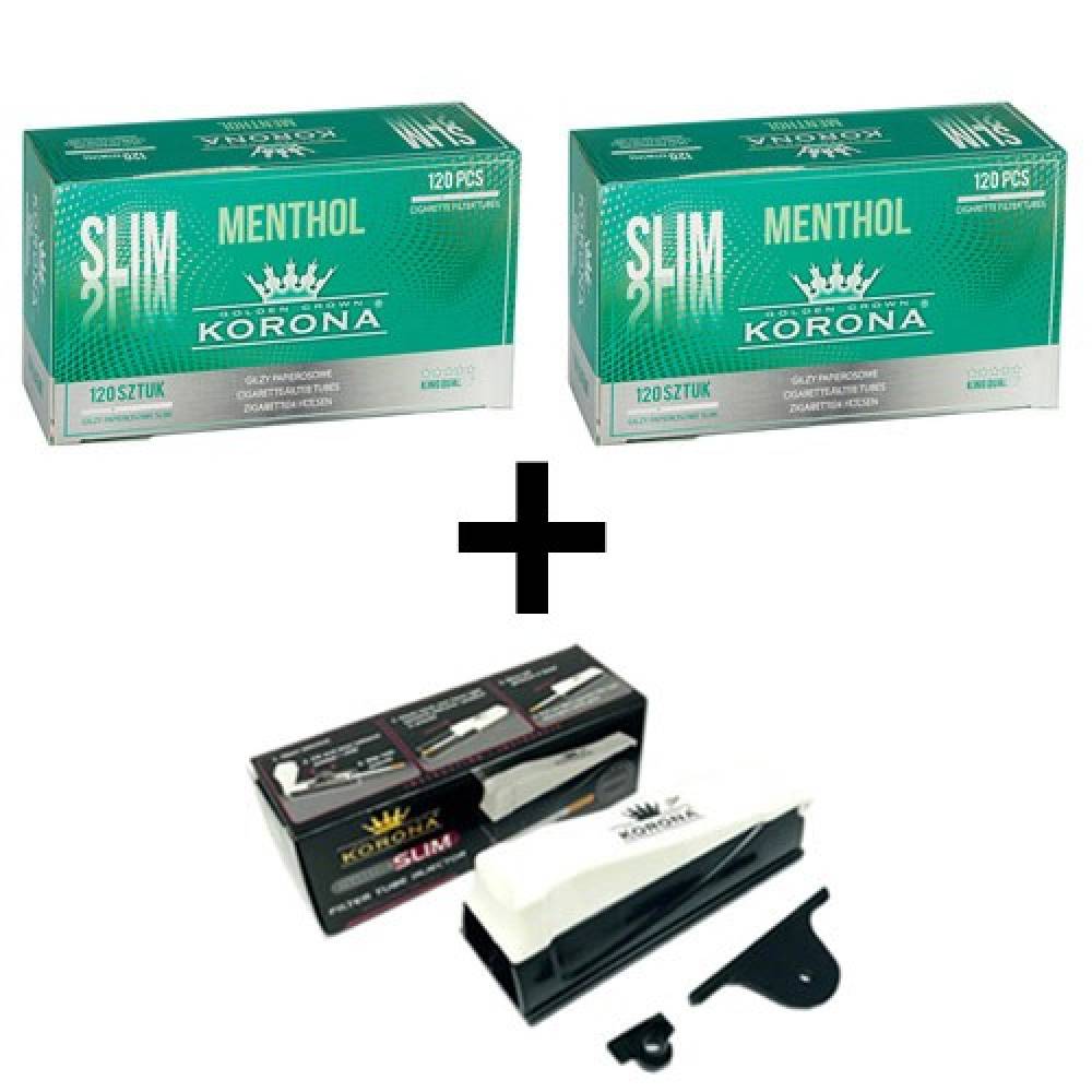 Pachet:2xTuburi Slim Menthol Korona(120) + Ap.umplut Slim