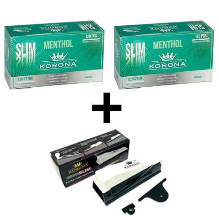 Pachet:2xTuburi Slim Menthol Korona(120) + Ap.umplut Slim