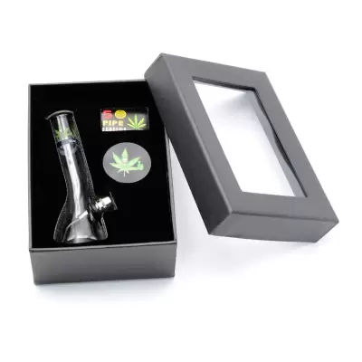 Set (bong sticla 12cm+site+grinder) Happy Leaf / Toro